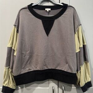 POL Gray and Black Colorblock Top